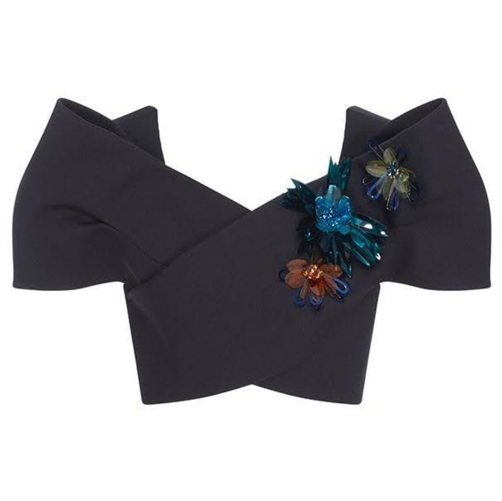 NWT $2350 Delpozo thick Neoprene Fabric embelished cropped top